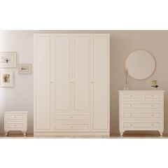 MAISON White Wardrobe, Chest Of Drawers, Bedside Table Set